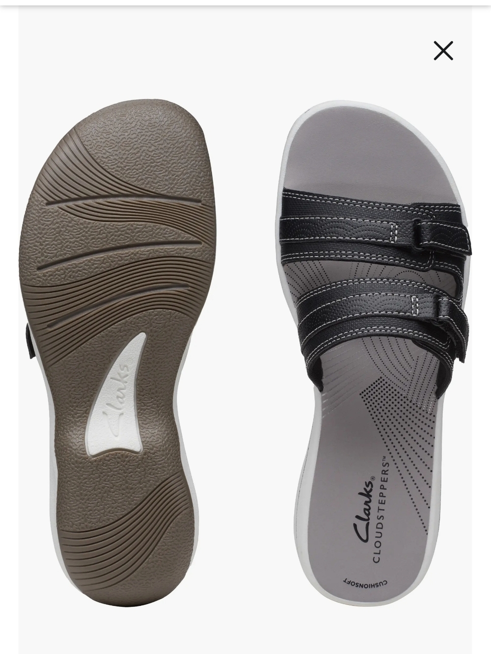 Clarks Black Strappy Cloudsteppers Slide Sandals